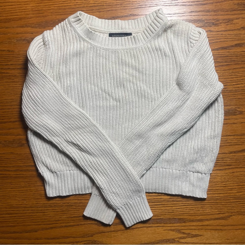 Banana Republic Cropped Fisherman Sweater Cream Size Small